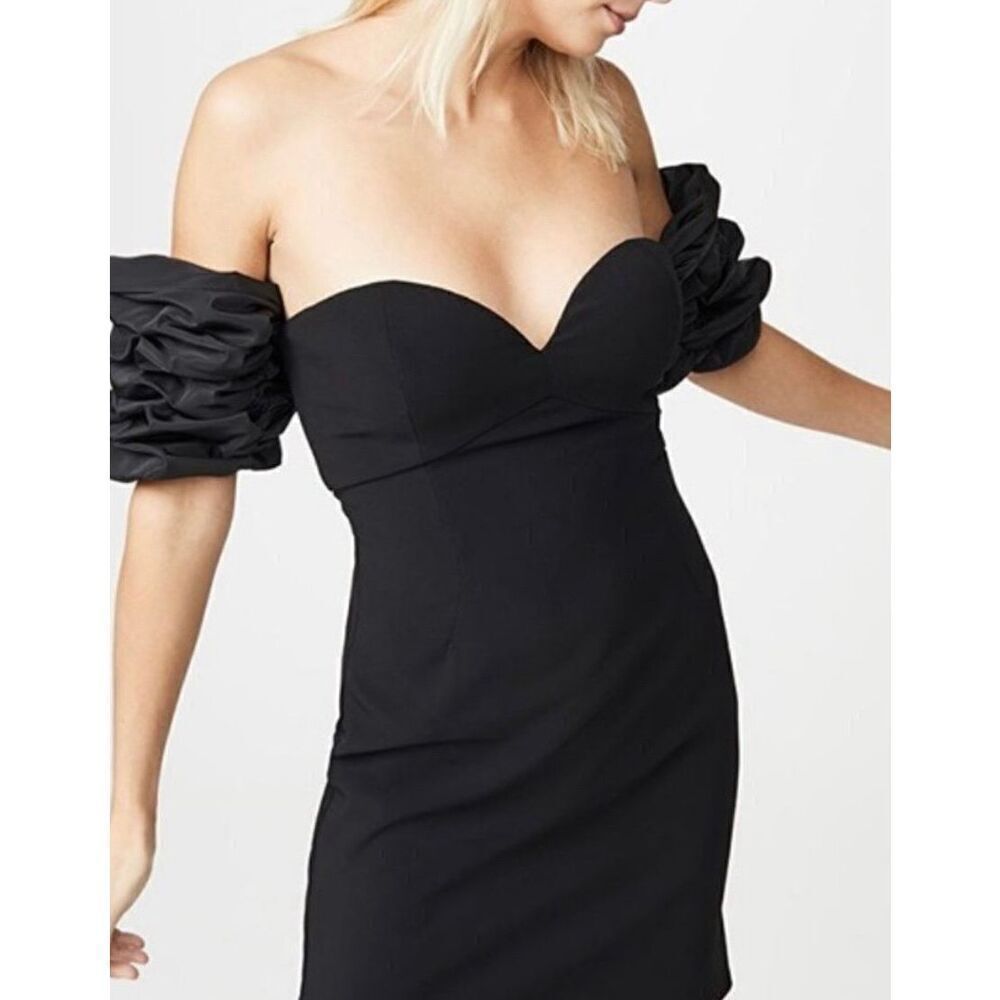 NWOT Ronny Kobo Gioia Puff Sleeve Off the Shoulder Mini Black Dress Women’s L